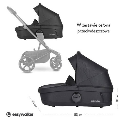 Easywalker Harvey³ Premium Gondola do wózka Jet Black All Black (zawiera osłonkę przeciwdeszczową)
