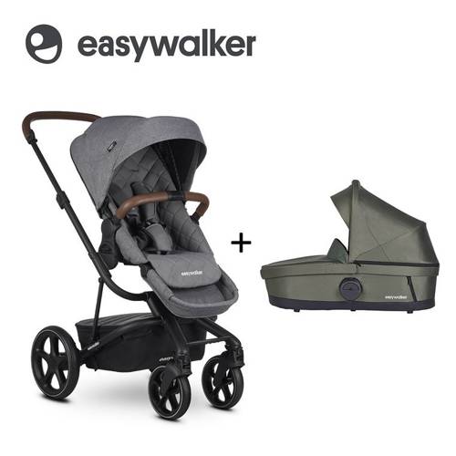 Easywalker Harvey³ Premium Wózek głęboko-spacerowy Diamond Grey (zawiera stelaż, siedzisko z budką i pałąkiem z ekoskóry)