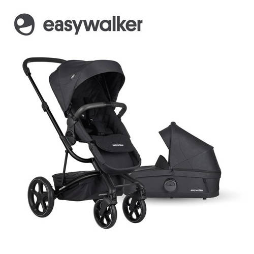 Easywalker Harvey³ Premium Wózek głęboko-spacerowy Jet Black All Black (zawiera stelaż, siedzisko z budką i pałąkiem z ekoskóry)