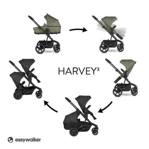 Easywalker Harvey³ Wózek głęboko-spacerowy Sage Green (zawiera stelaż, siedzisko z budką i pałąkiem z ekoskóry)
